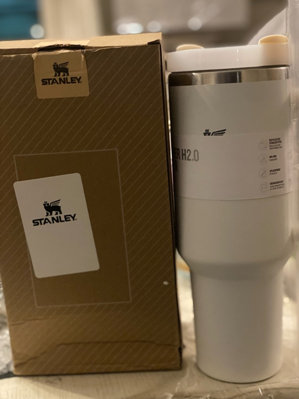 Stanley White Travel Tumbler with Stainless Accent